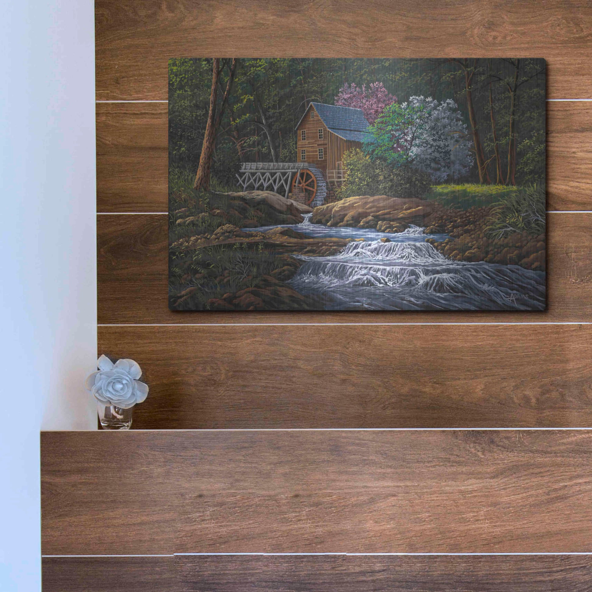 Luxe Metal Art 'Springtime Mill' by Gary Adams, Metal Wall Art,16x12