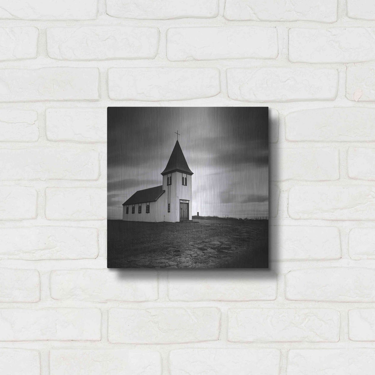 Luxe Metal Art 'Iceland Hellnar Church' by Nina Papiorek, Metal Wall Art,12x12