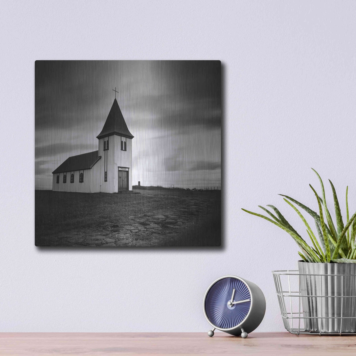 Luxe Metal Art 'Iceland Hellnar Church' by Nina Papiorek, Metal Wall Art,12x12