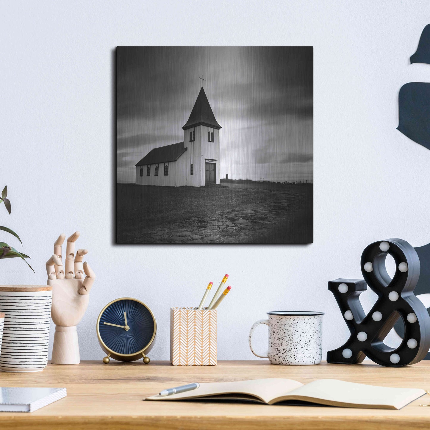 Luxe Metal Art 'Iceland Hellnar Church' by Nina Papiorek, Metal Wall Art,12x12