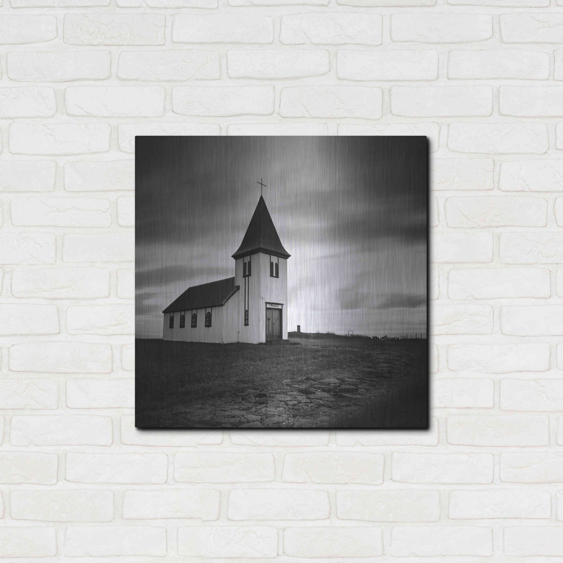 Luxe Metal Art 'Iceland Hellnar Church' by Nina Papiorek, Metal Wall Art,24x24