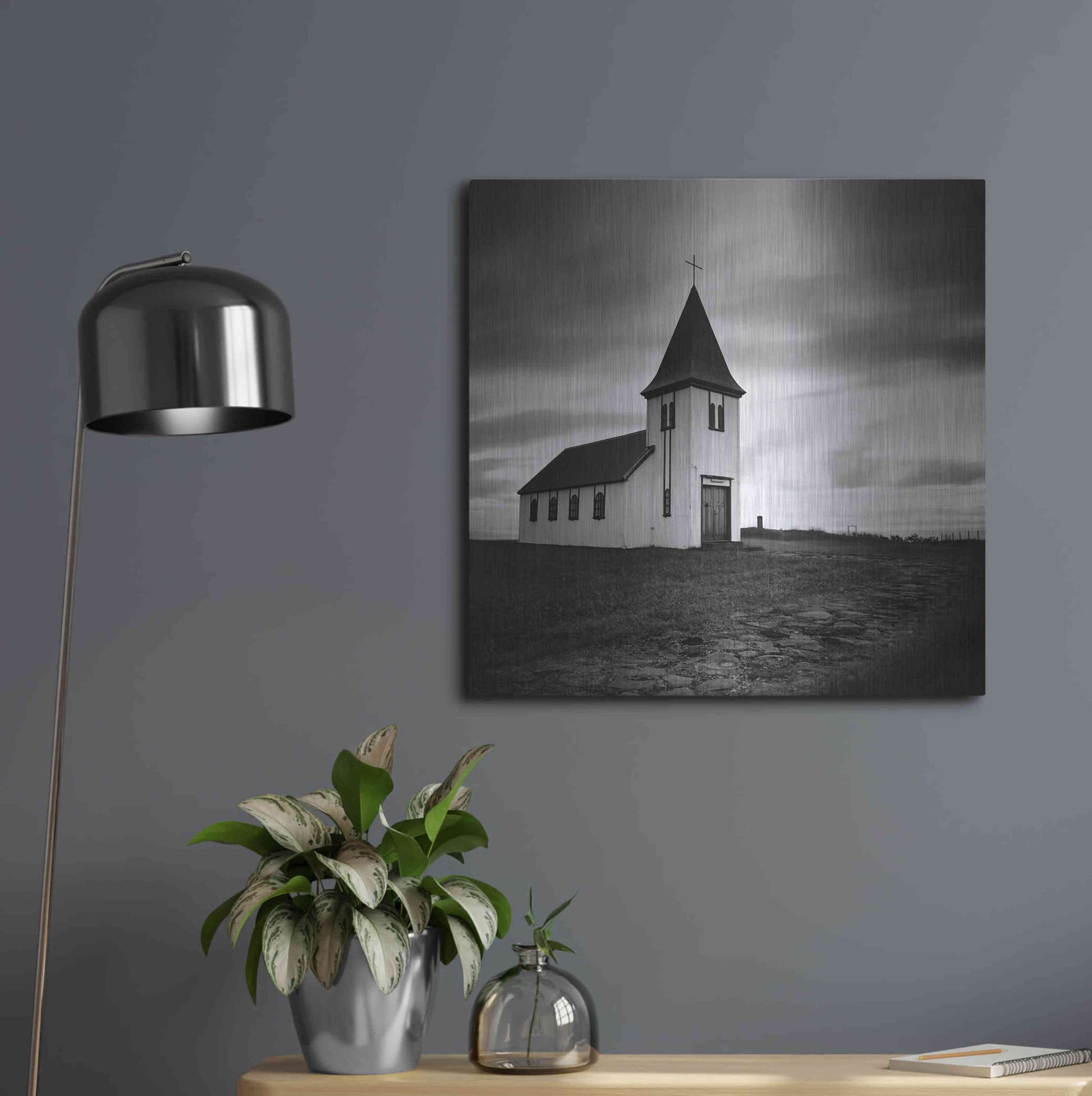 Luxe Metal Art 'Iceland Hellnar Church' by Nina Papiorek, Metal Wall Art,24x24