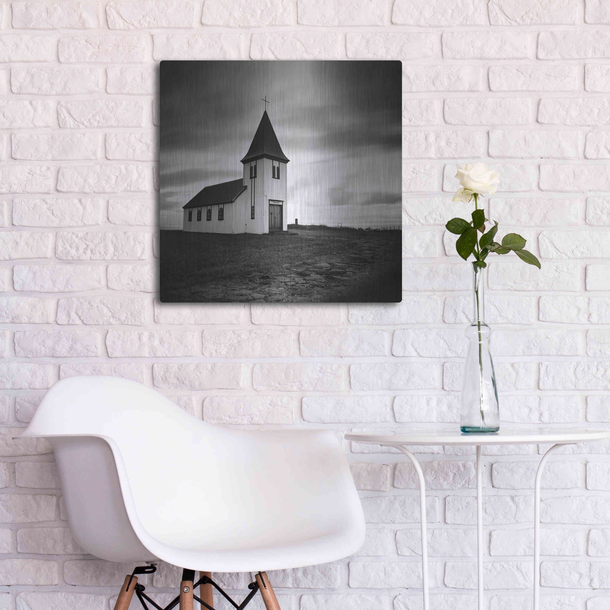 Luxe Metal Art 'Iceland Hellnar Church' by Nina Papiorek, Metal Wall Art,24x24