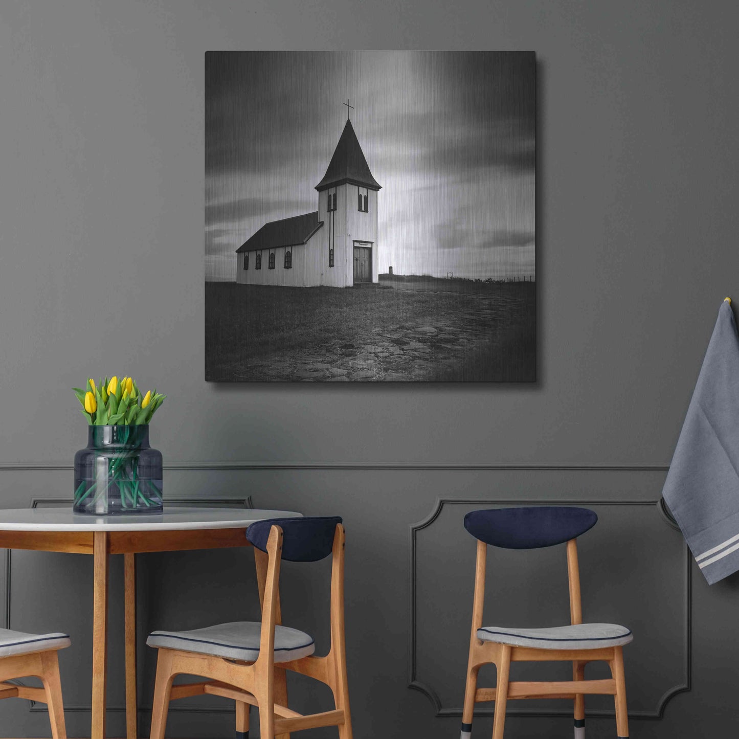 Luxe Metal Art 'Iceland Hellnar Church' by Nina Papiorek, Metal Wall Art,36x36