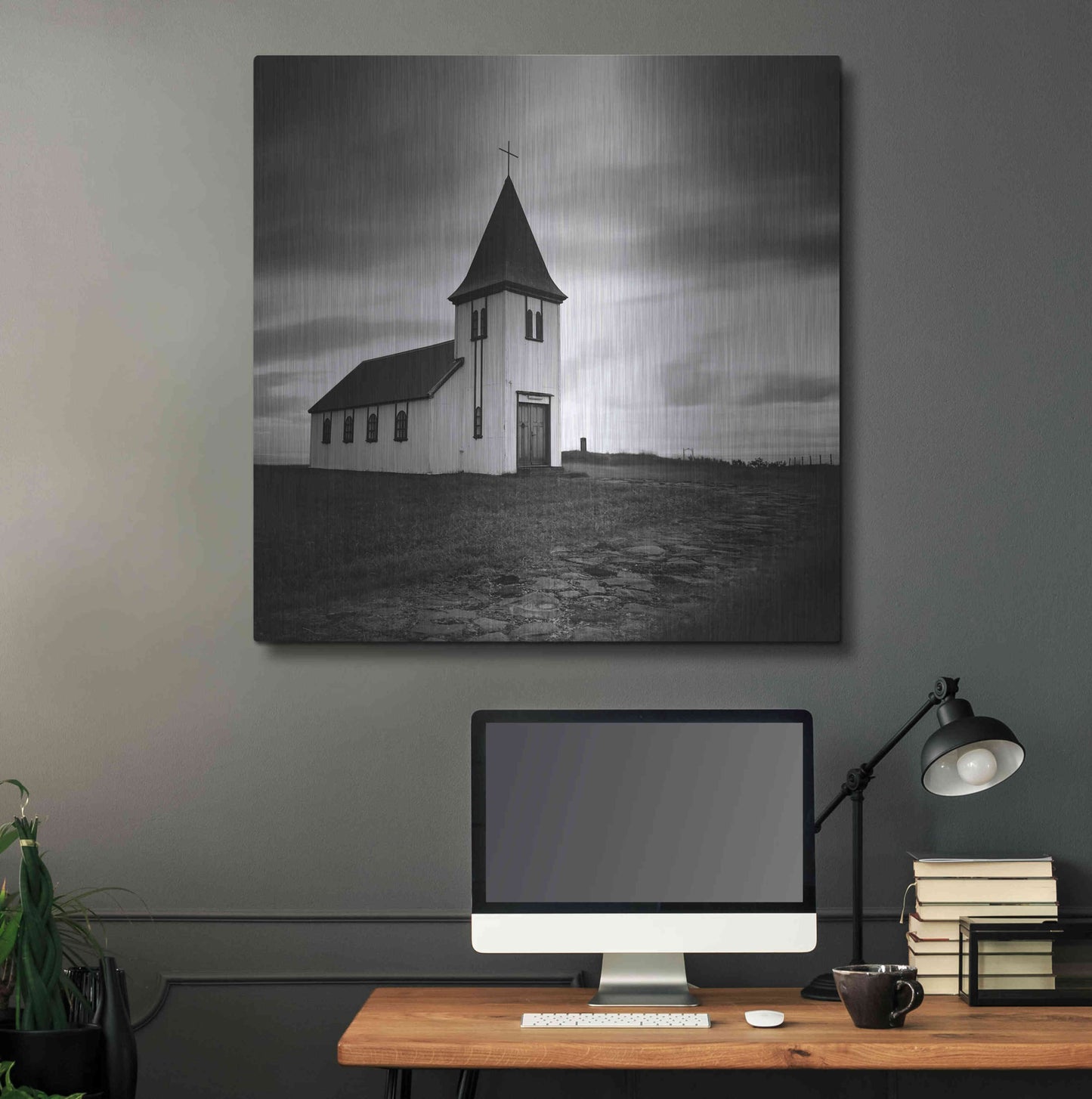 Luxe Metal Art 'Iceland Hellnar Church' by Nina Papiorek, Metal Wall Art,36x36