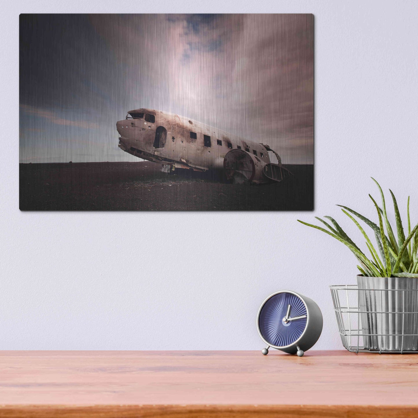 Luxe Metal Art 'Iceland Plane Wreck' by Nina Papiorek, Metal Wall Art,16x12