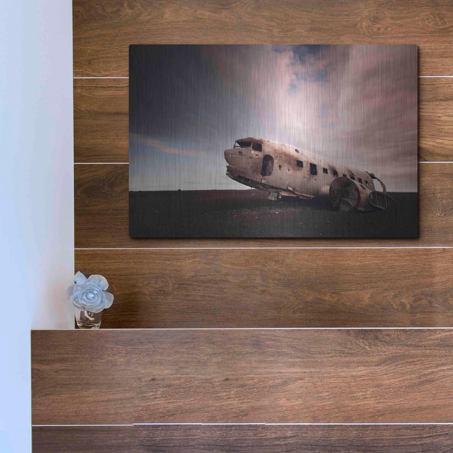 Luxe Metal Art 'Iceland Plane Wreck' by Nina Papiorek, Metal Wall Art,16x12