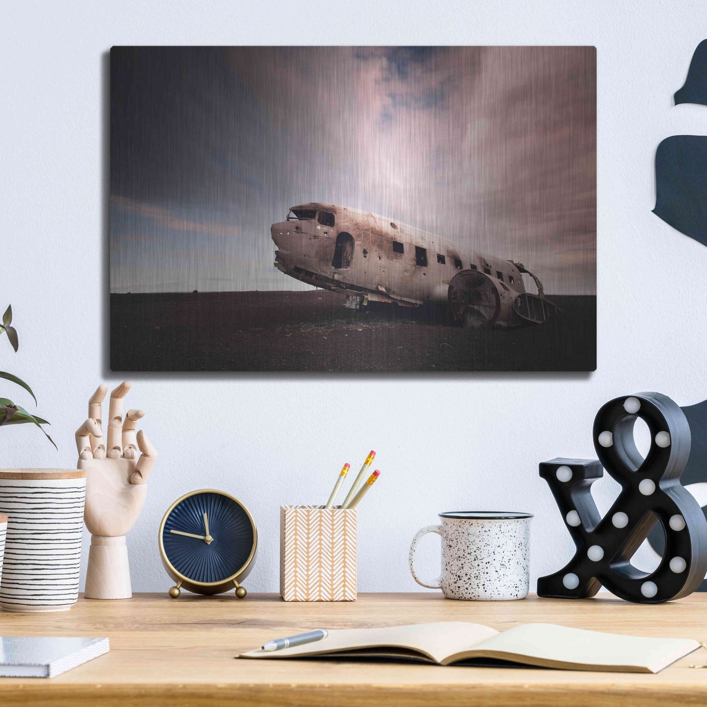 Luxe Metal Art 'Iceland Plane Wreck' by Nina Papiorek, Metal Wall Art,16x12