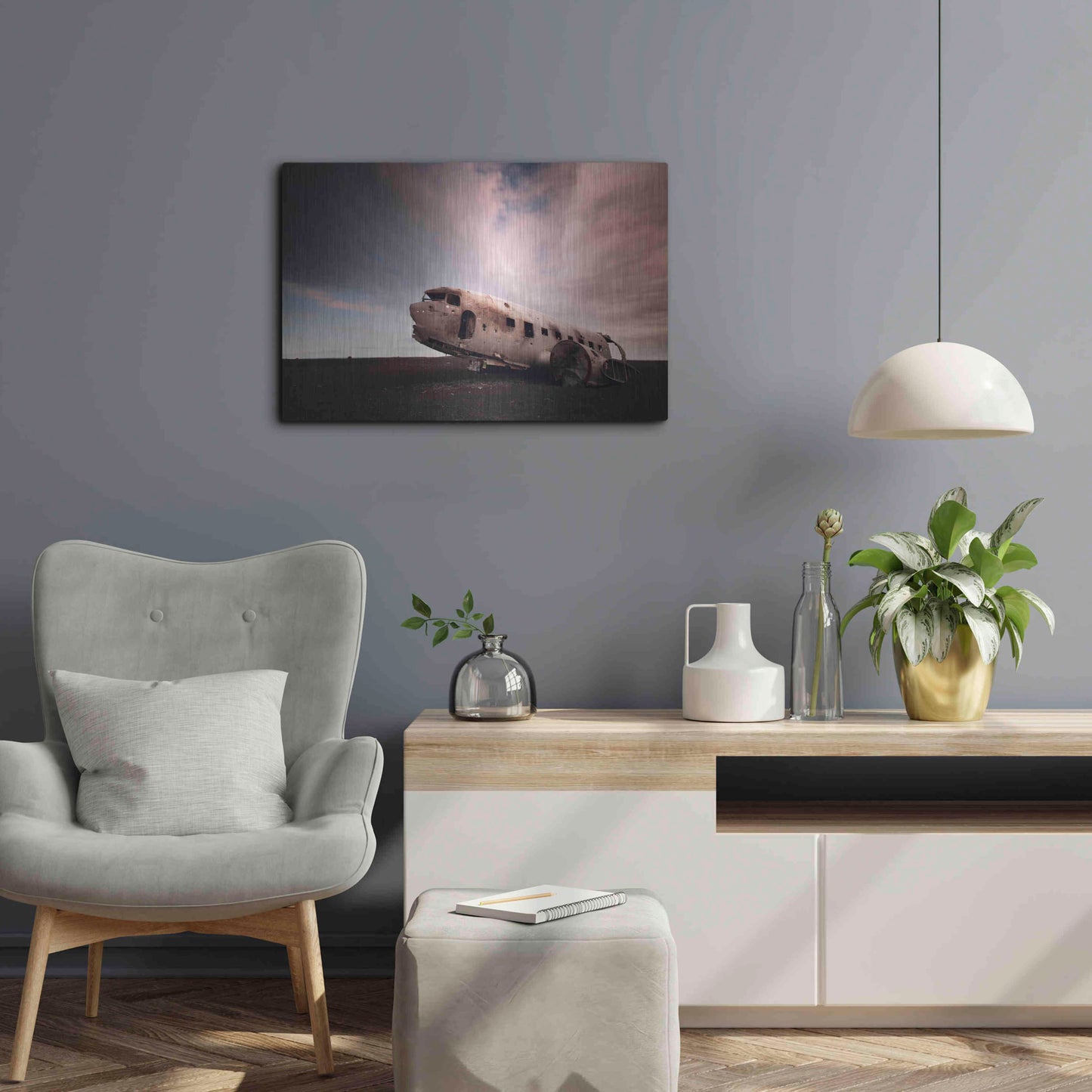 Luxe Metal Art 'Iceland Plane Wreck' by Nina Papiorek, Metal Wall Art,24x16