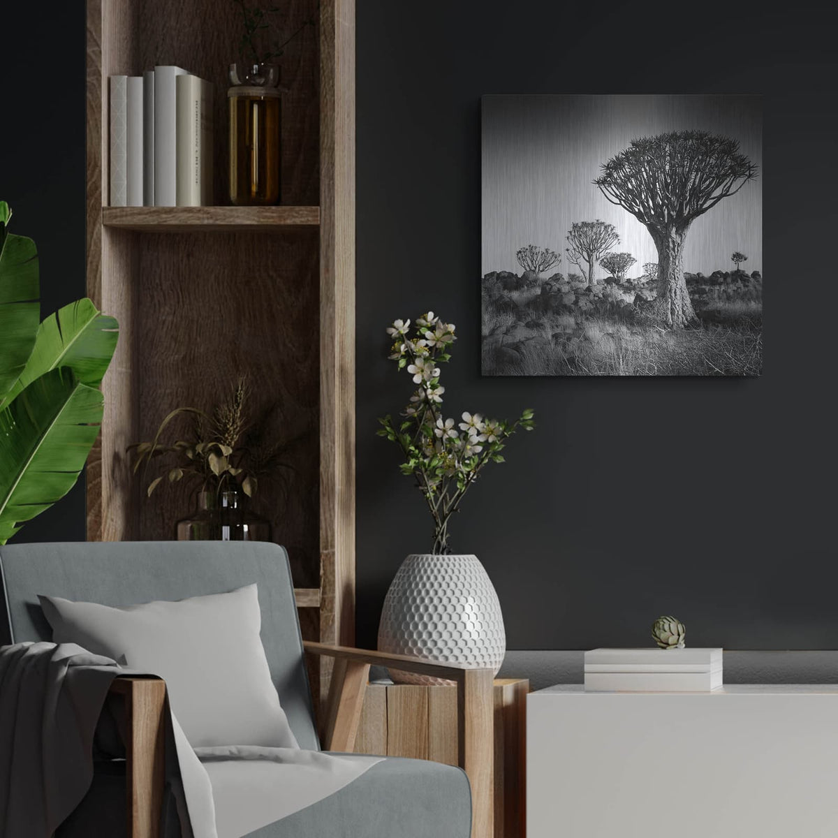 'Namibia Quiver Trees' by Nina Papiorek – Metal Wall Art, 24x24 room view