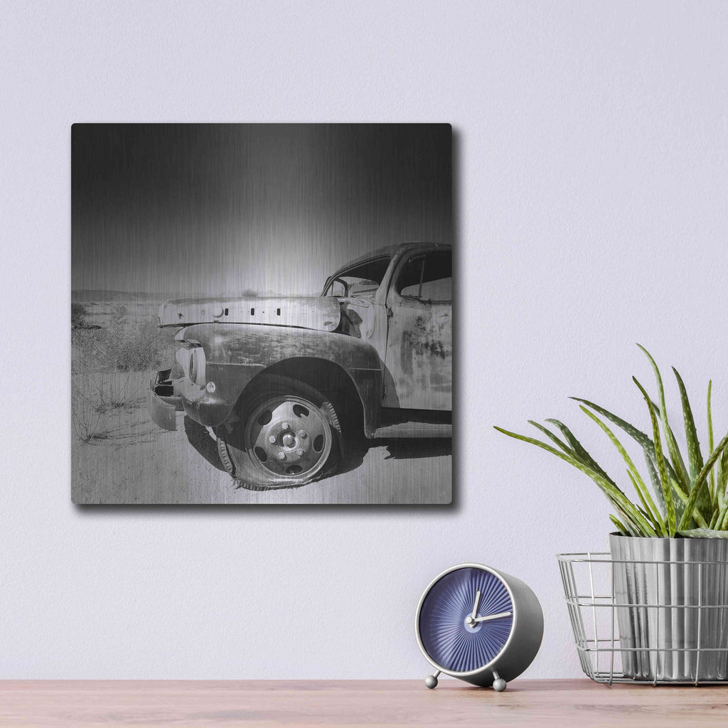 Luxe Metal Art 'Namibia Rotten Car' by Nina Papiorek, Metal Wall Art,12x12