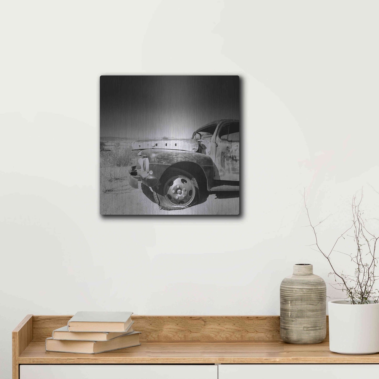 Luxe Metal Art 'Namibia Rotten Car' by Nina Papiorek, Metal Wall Art,12x12