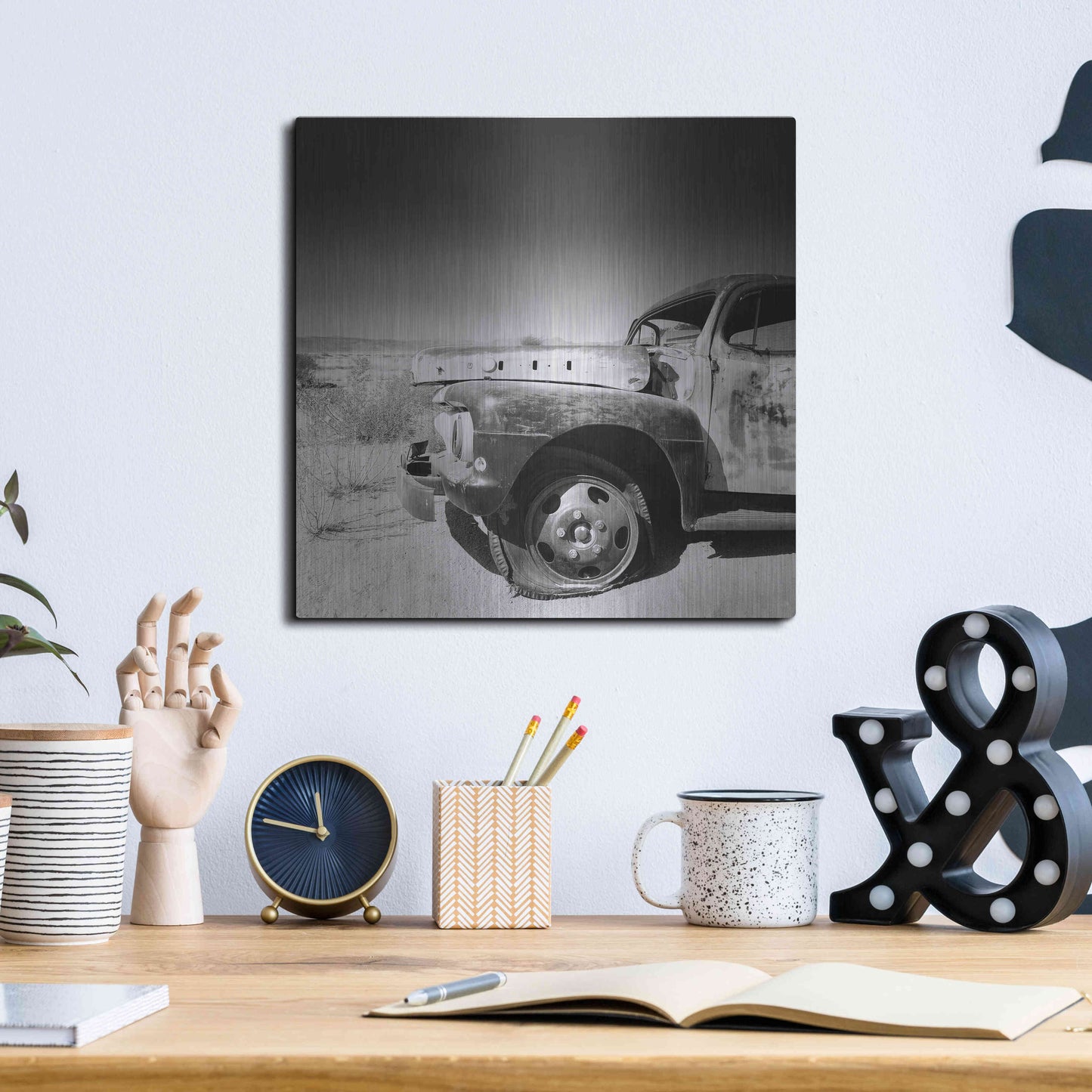 Luxe Metal Art 'Namibia Rotten Car' by Nina Papiorek, Metal Wall Art,12x12