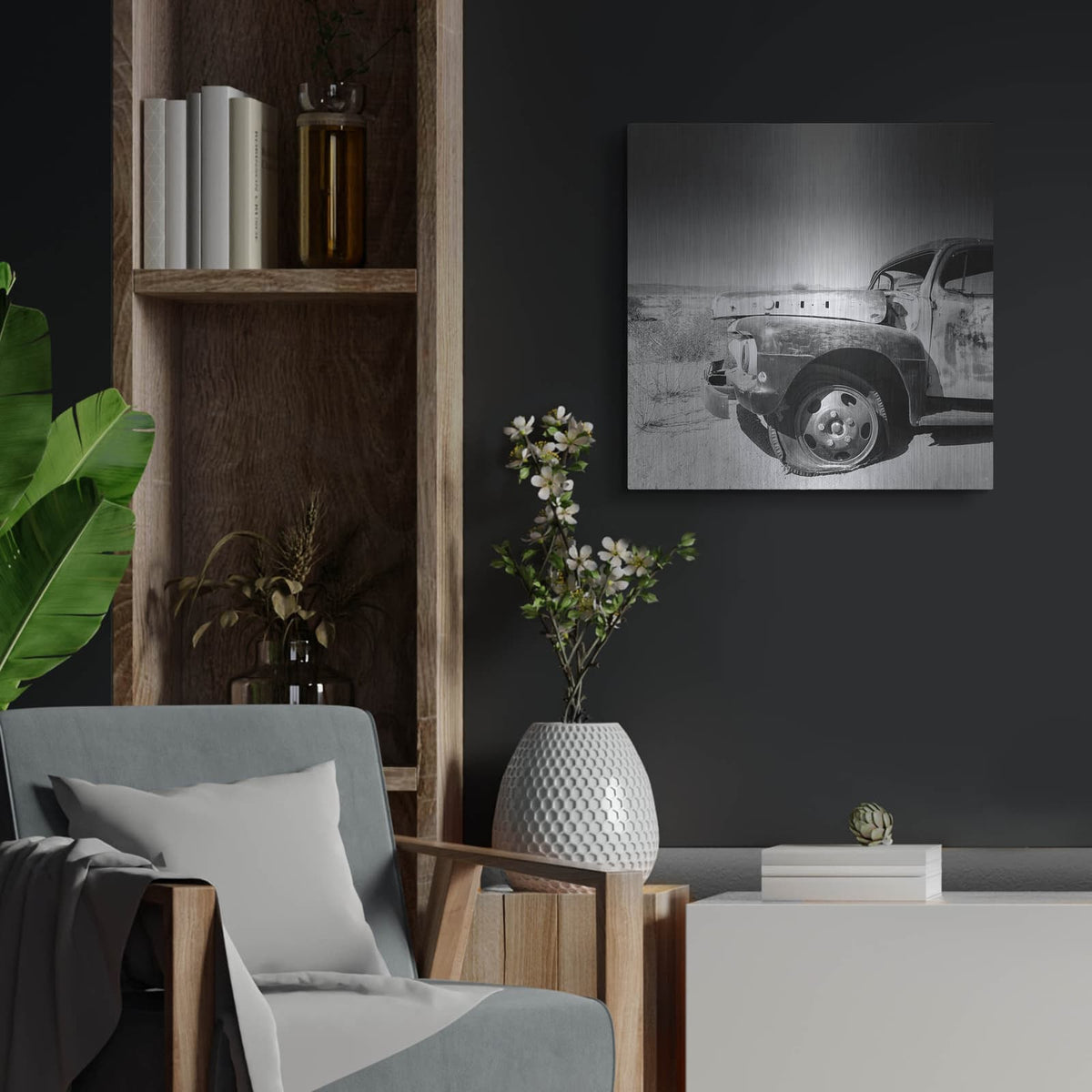 'Namibia Rotten Car' by Nina Papiorek – Metal Wall Art, 24x24 room view