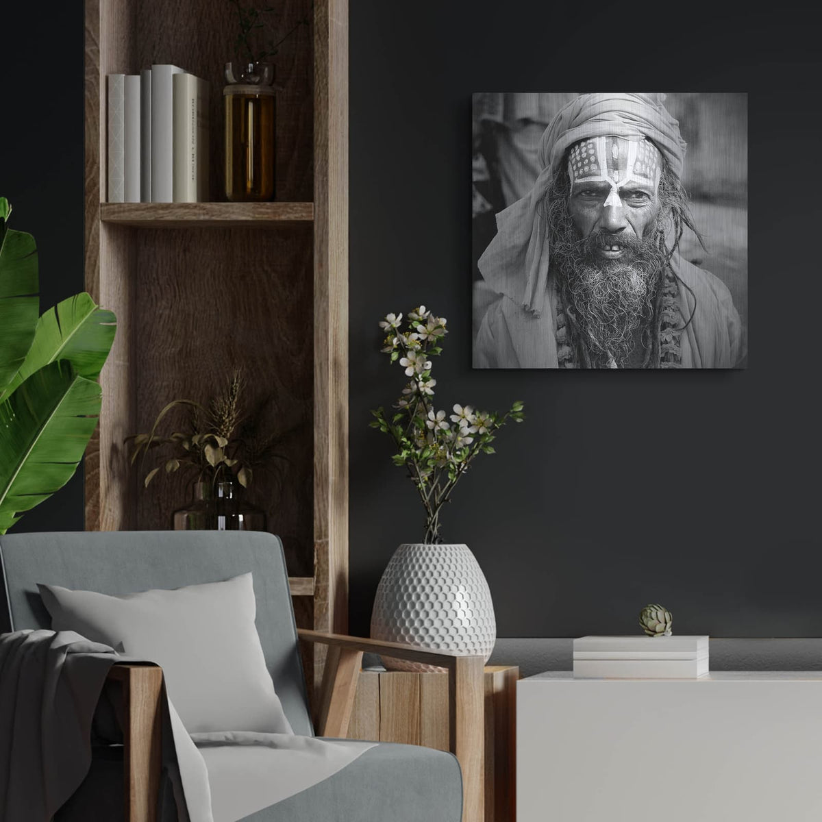 'Nepal Saddhu I' by Nina Papiorek – Metal Wall Art, 24x24 room view