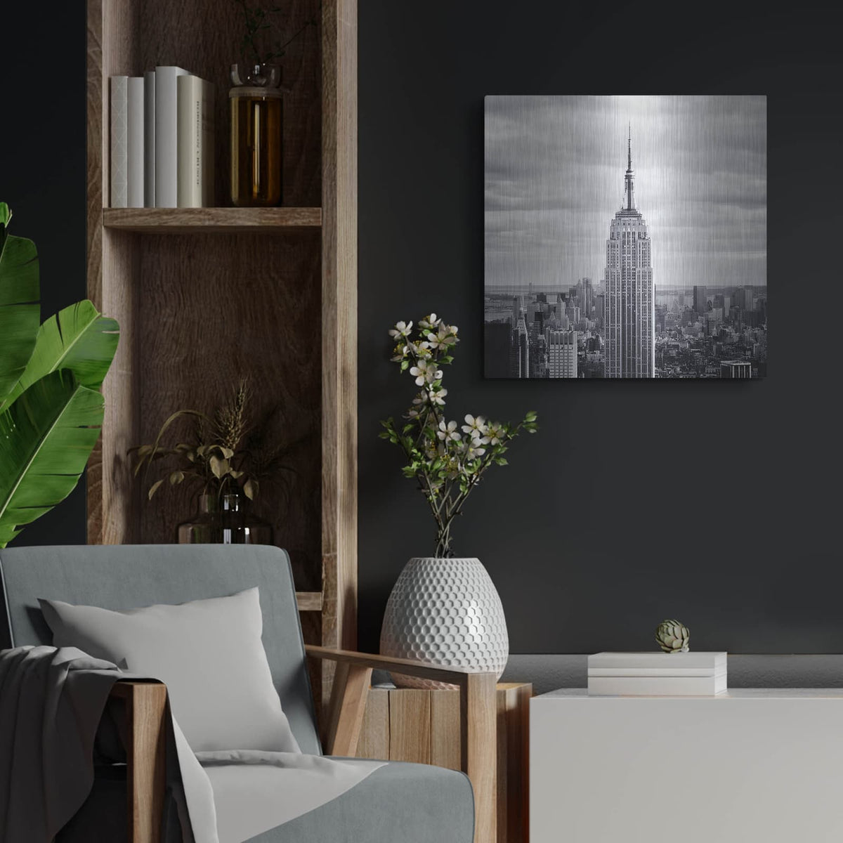 'NYC Empire' by Nina Papiorek – Metal Wall Art, 24x24 room view