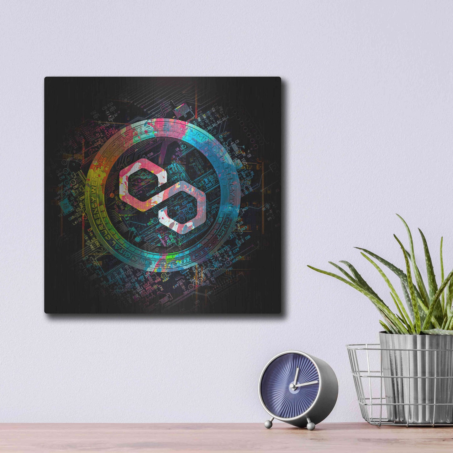 Luxe Metal Art 'Polygon Crypto Giga Coin' by Luxe Portfolio, Metal Wall Art,12x12