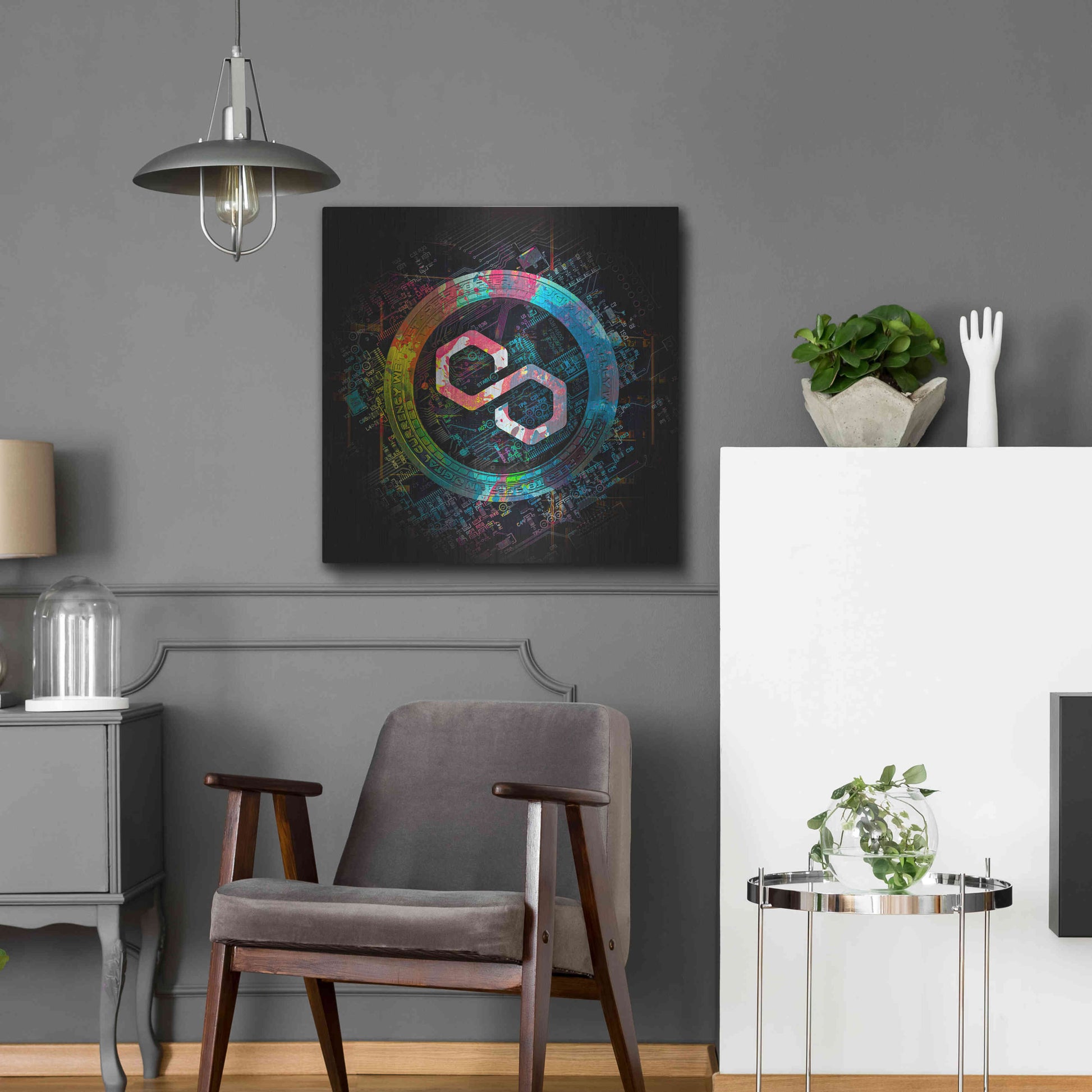 Luxe Metal Art 'Polygon Crypto Giga Coin' by Luxe Portfolio, Metal Wall Art,24x24