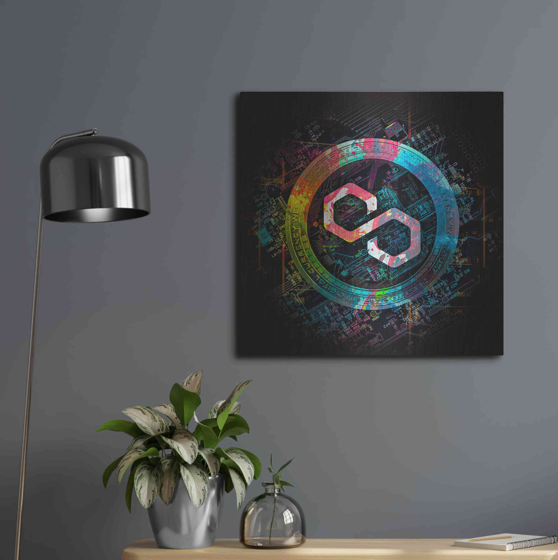 Luxe Metal Art 'Polygon Crypto Giga Coin' by Luxe Portfolio, Metal Wall Art,24x24
