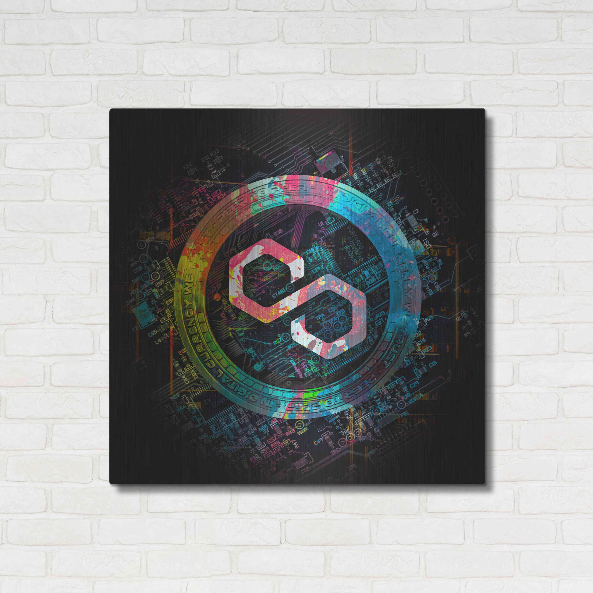 Luxe Metal Art 'Polygon Crypto Giga Coin' by Luxe Portfolio, Metal Wall Art,36x36