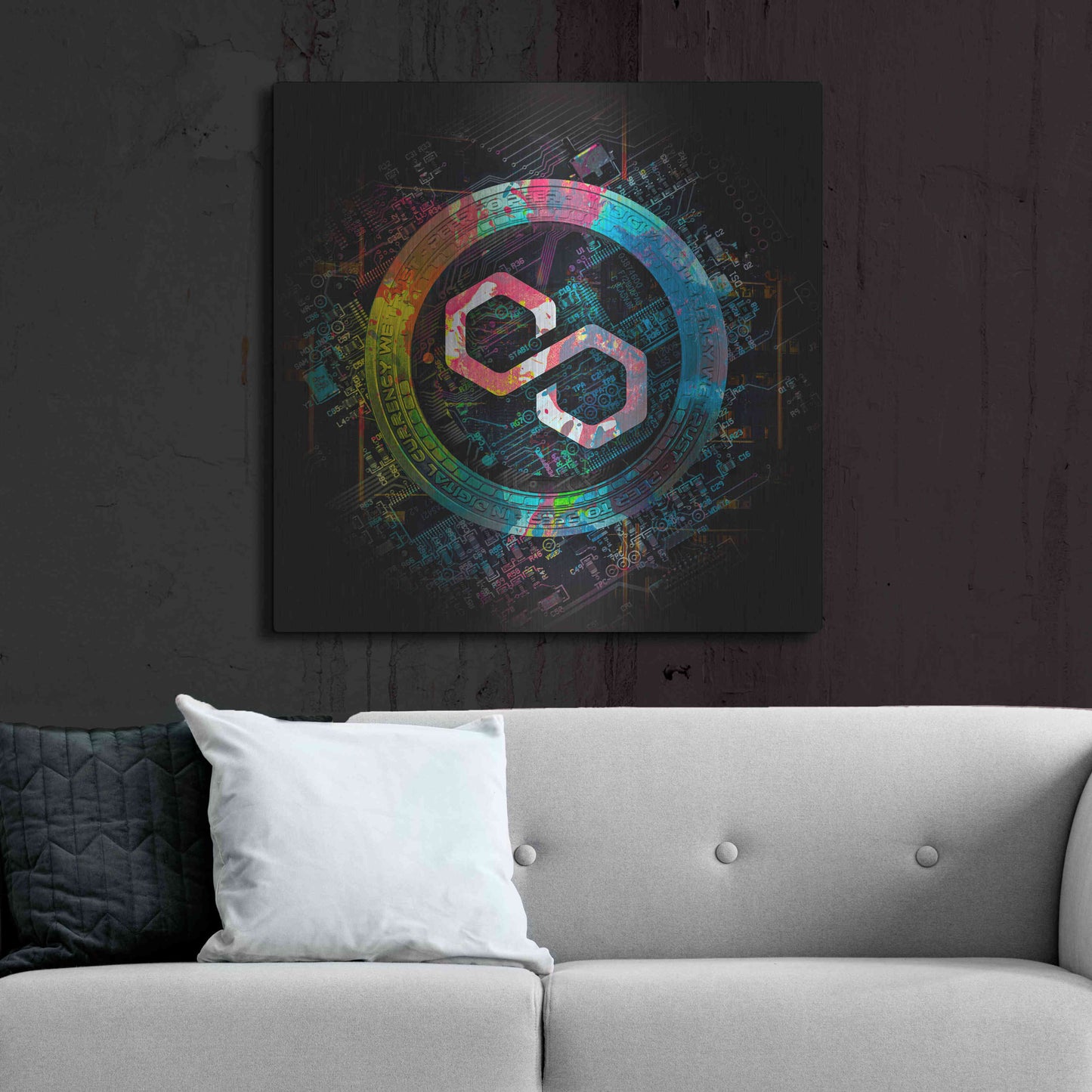 Luxe Metal Art 'Polygon Crypto Giga Coin' by Luxe Portfolio, Metal Wall Art,36x36