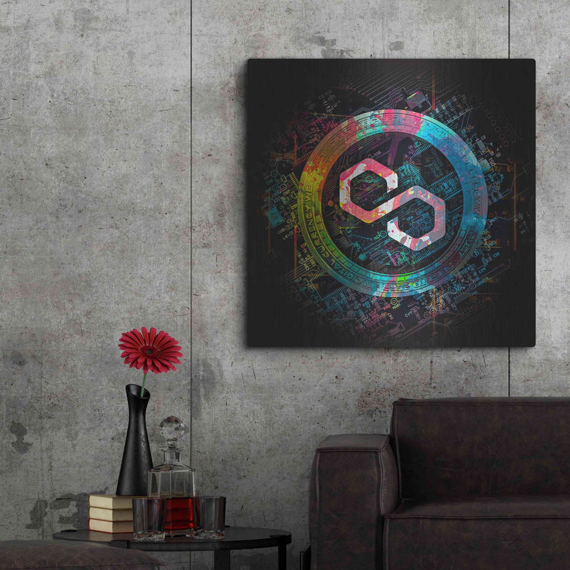 Luxe Metal Art 'Polygon Crypto Giga Coin' by Luxe Portfolio, Metal Wall Art,36x36