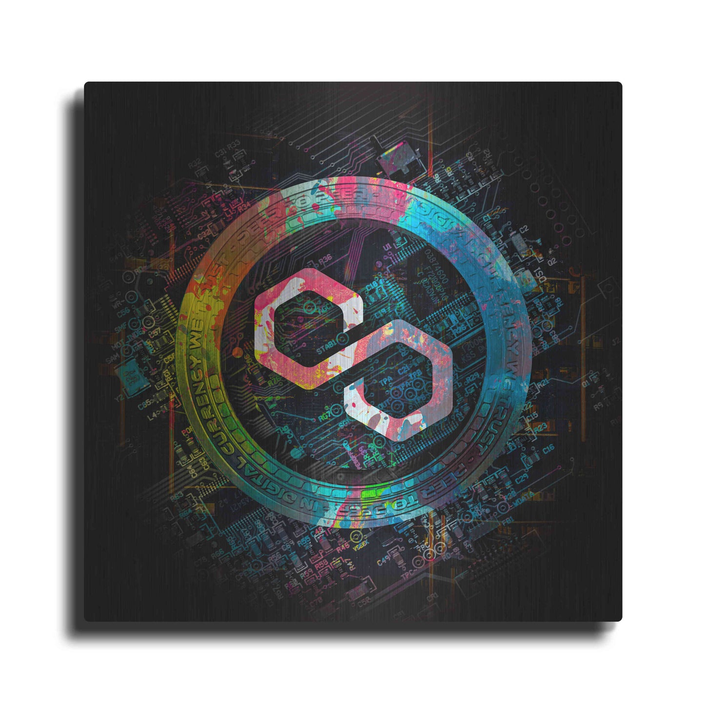 Luxe Metal Art 'Polygon Crypto Giga Coin' by Luxe Portfolio, Metal Wall Art