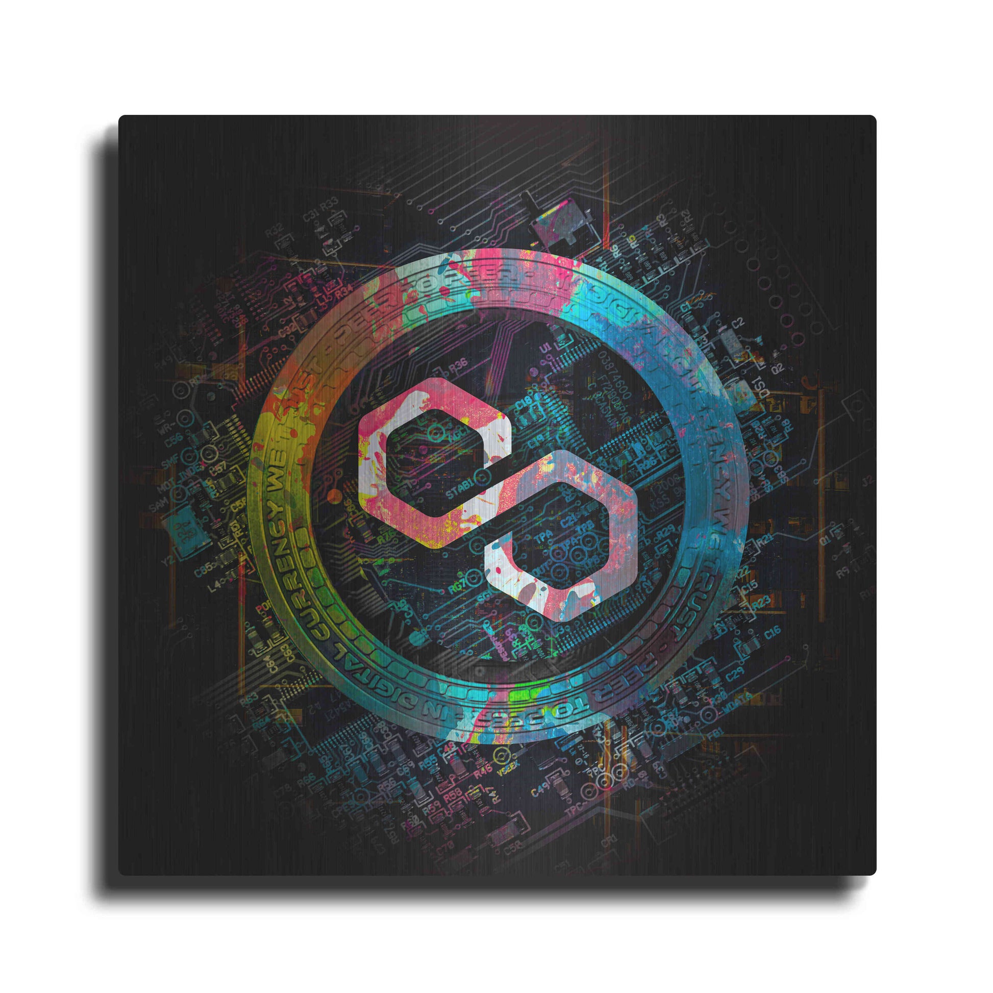 Luxe Metal Art 'Polygon Crypto Giga Coin' by Luxe Portfolio, Metal Wall Art