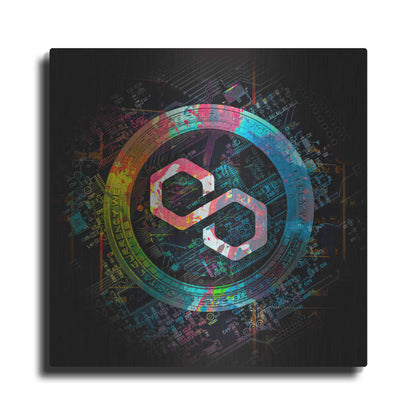 Luxe Metal Art 'Polygon Crypto Giga Coin' by Luxe Portfolio, Metal Wall Art