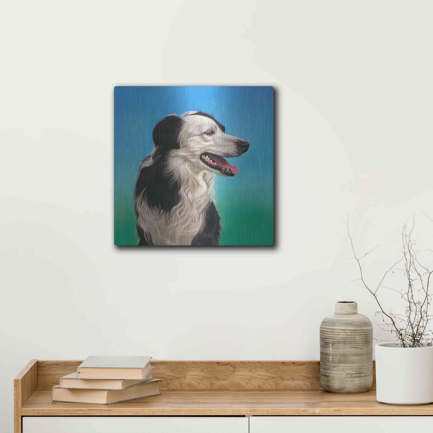 Luxe Metal Art 'Collie Jud' by Karie-Ann Cooper, Metal Wall Art,12x12