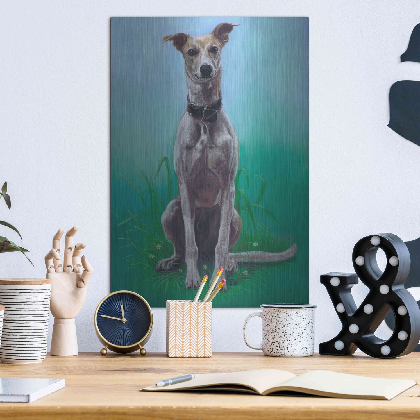 Luxe Metal Art 'Lurcher Jaeger' by Karie-Ann Cooper, Metal Wall Art,12x16