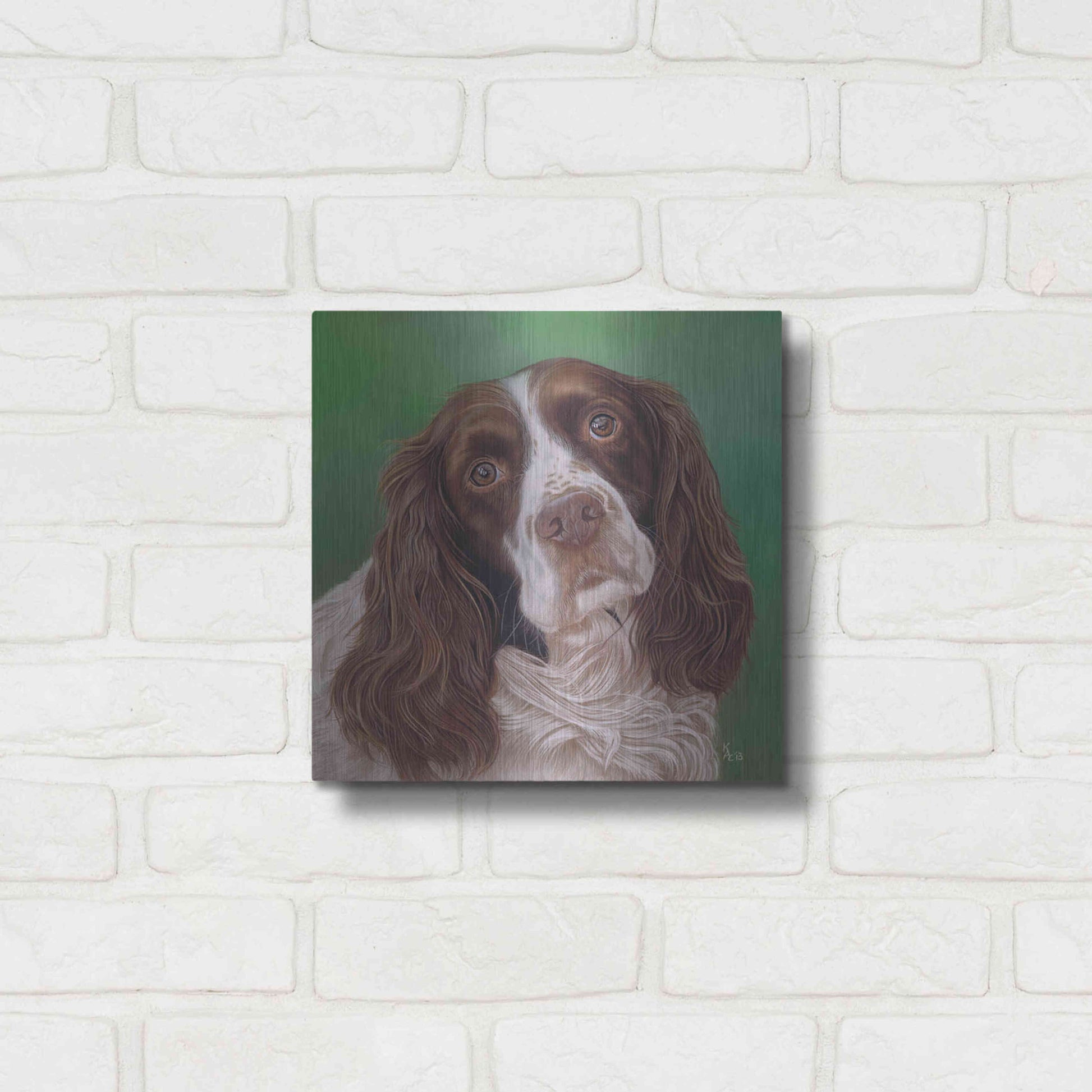 Luxe Metal Art 'Springer Spaniel Fleck' by Karie-Ann Cooper, Metal Wall Art,12x12