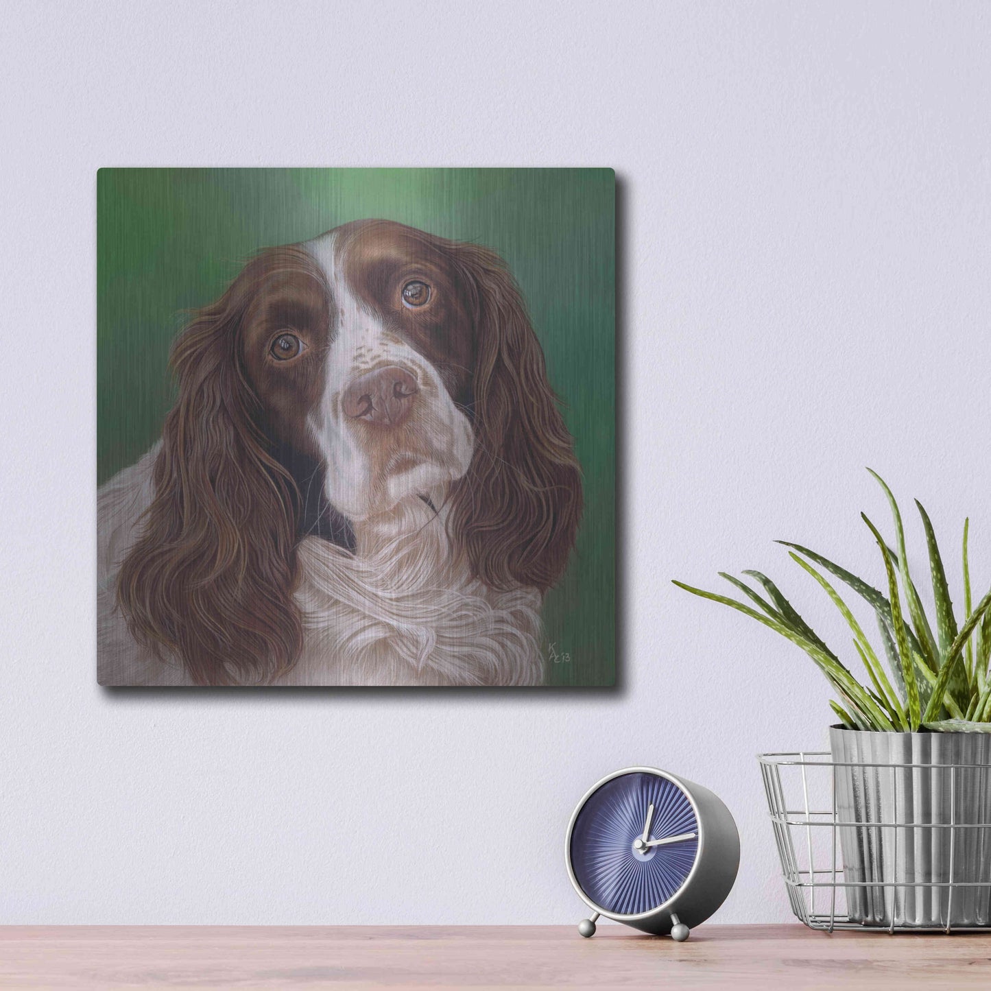 Luxe Metal Art 'Springer Spaniel Fleck' by Karie-Ann Cooper, Metal Wall Art,12x12