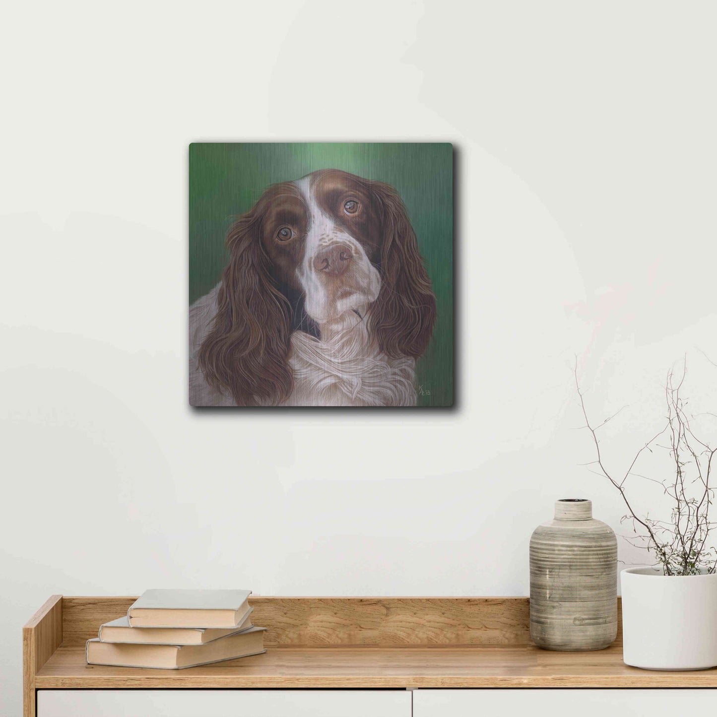 Luxe Metal Art 'Springer Spaniel Fleck' by Karie-Ann Cooper, Metal Wall Art,12x12