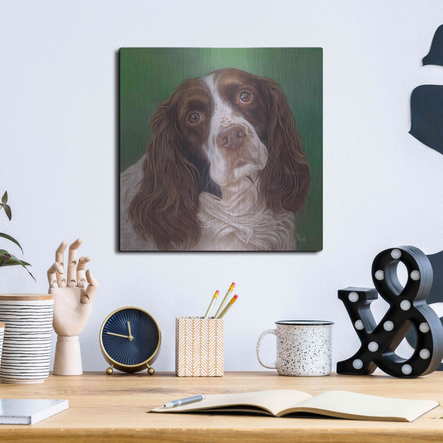 Luxe Metal Art 'Springer Spaniel Fleck' by Karie-Ann Cooper, Metal Wall Art,12x12