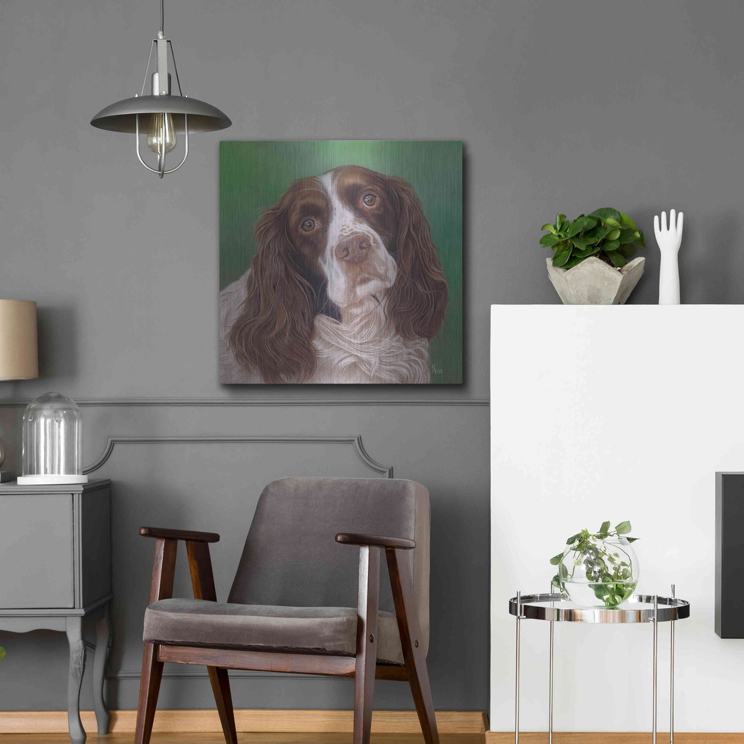 Luxe Metal Art 'Springer Spaniel Fleck' by Karie-Ann Cooper, Metal Wall Art,24x24