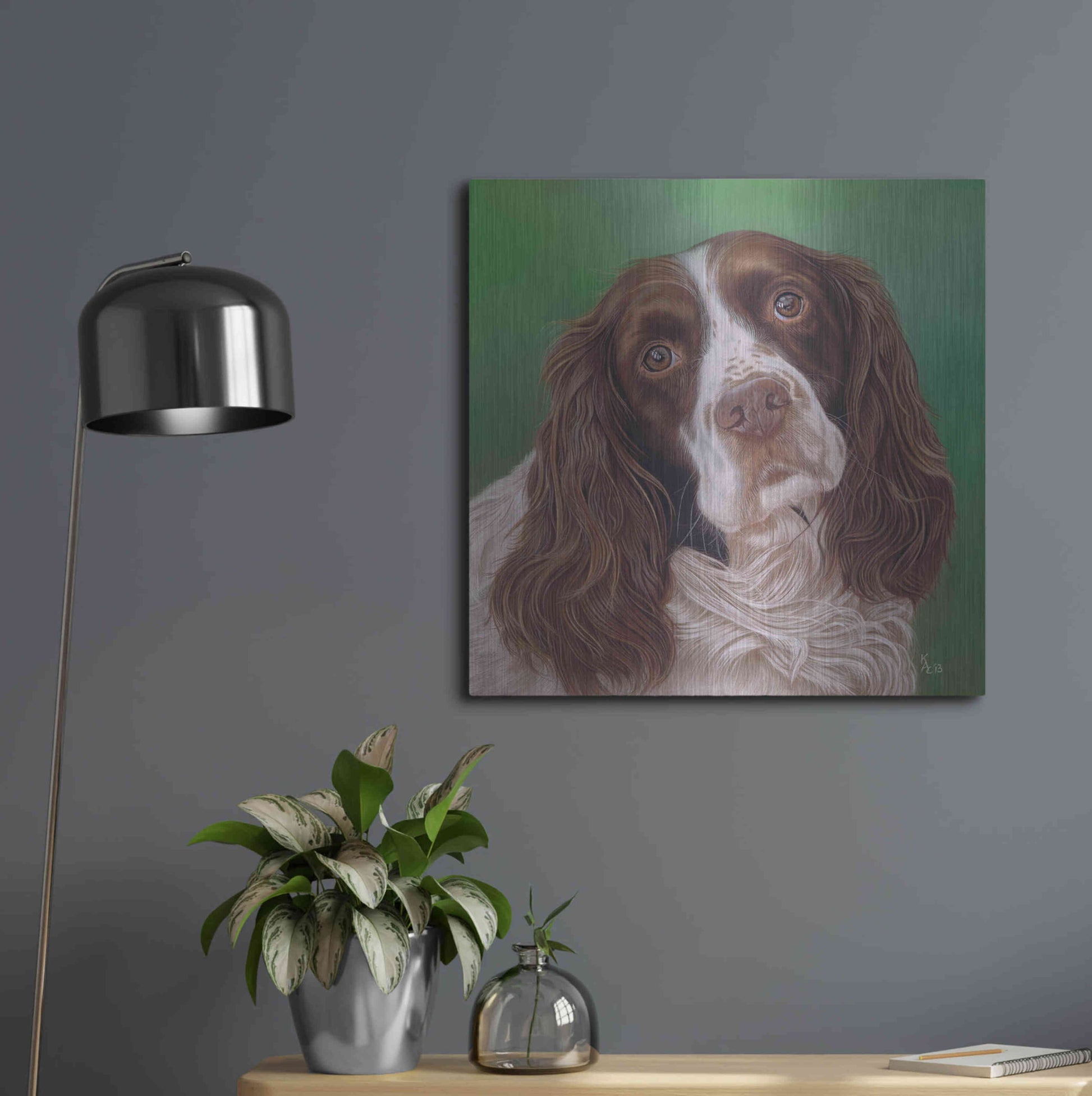 Luxe Metal Art 'Springer Spaniel Fleck' by Karie-Ann Cooper, Metal Wall Art,24x24