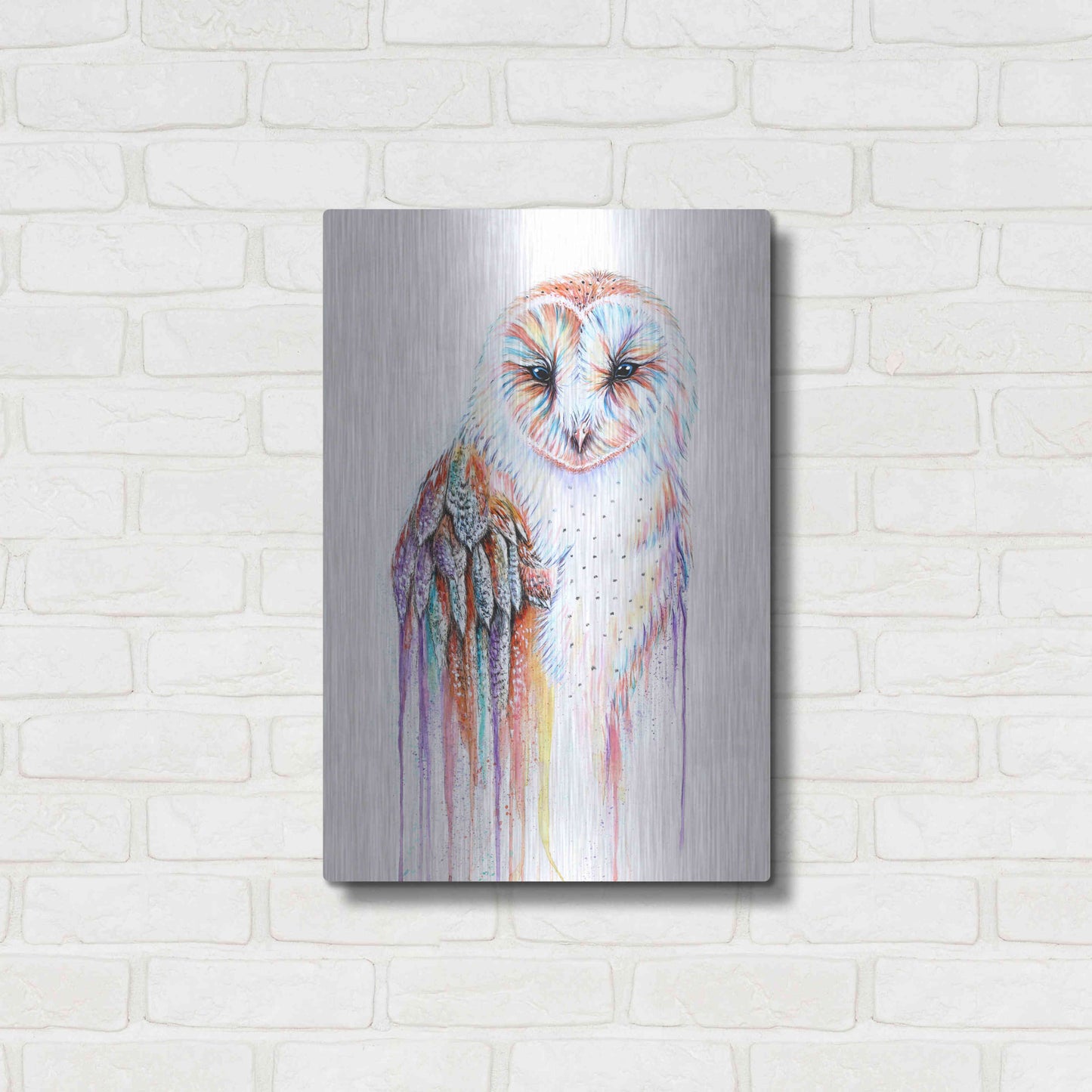 Luxe Metal Art 'Barred Rainbow Owl' by Michelle Faber, Metal Wall Art,16x24
