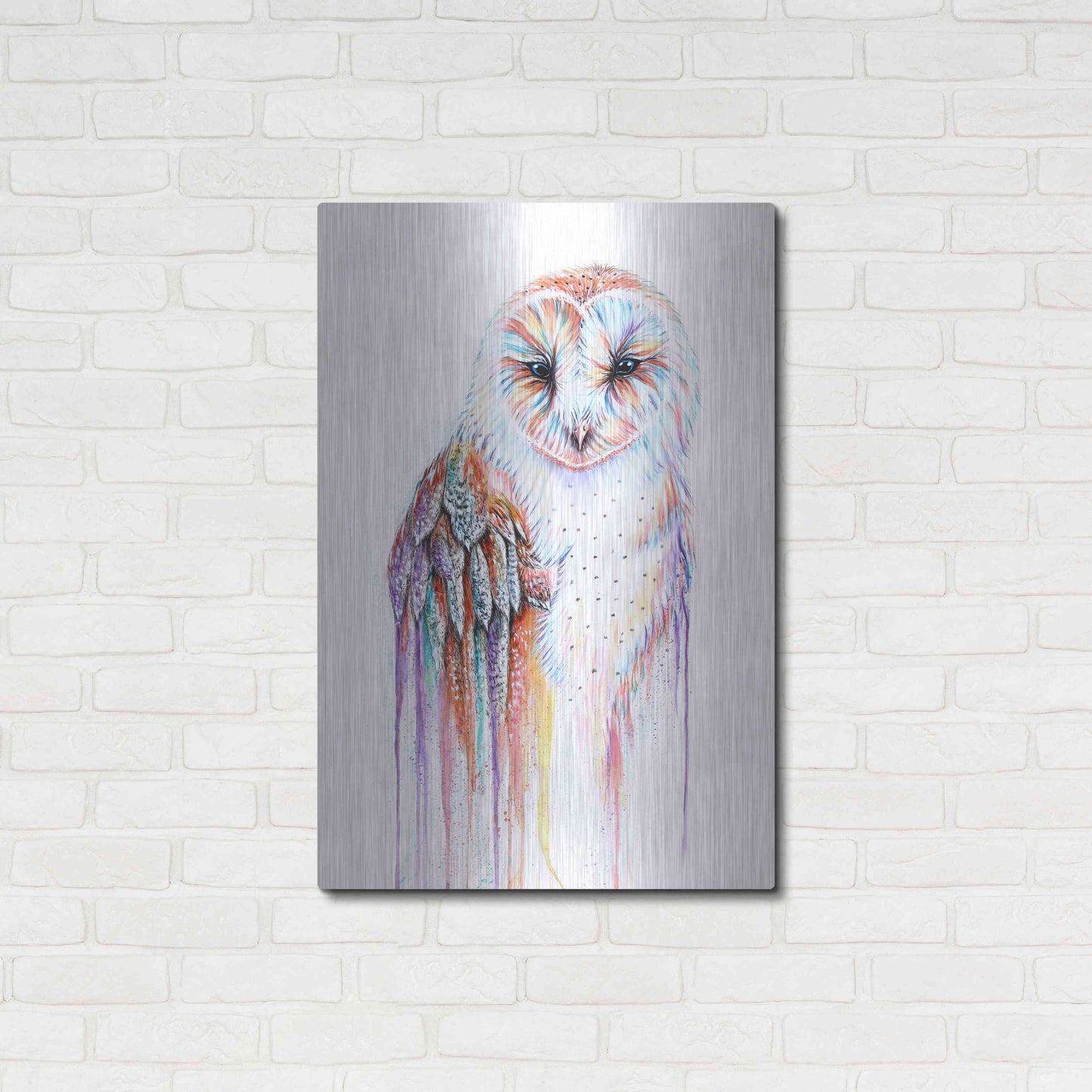 Luxe Metal Art 'Barred Rainbow Owl' by Michelle Faber, Metal Wall Art,24x36