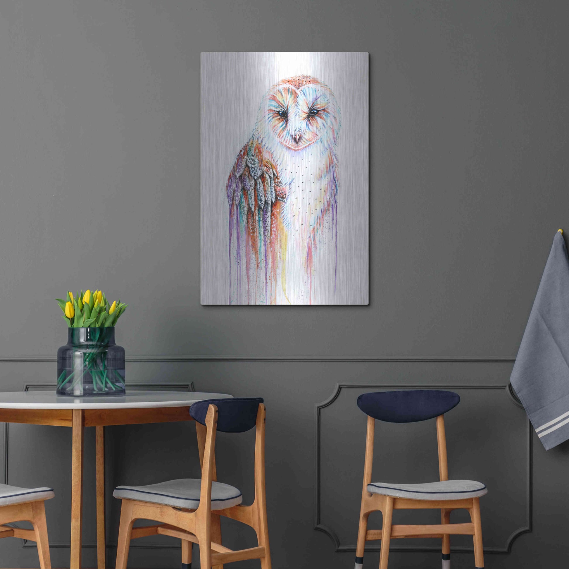 Luxe Metal Art 'Barred Rainbow Owl' by Michelle Faber, Metal Wall Art,24x36
