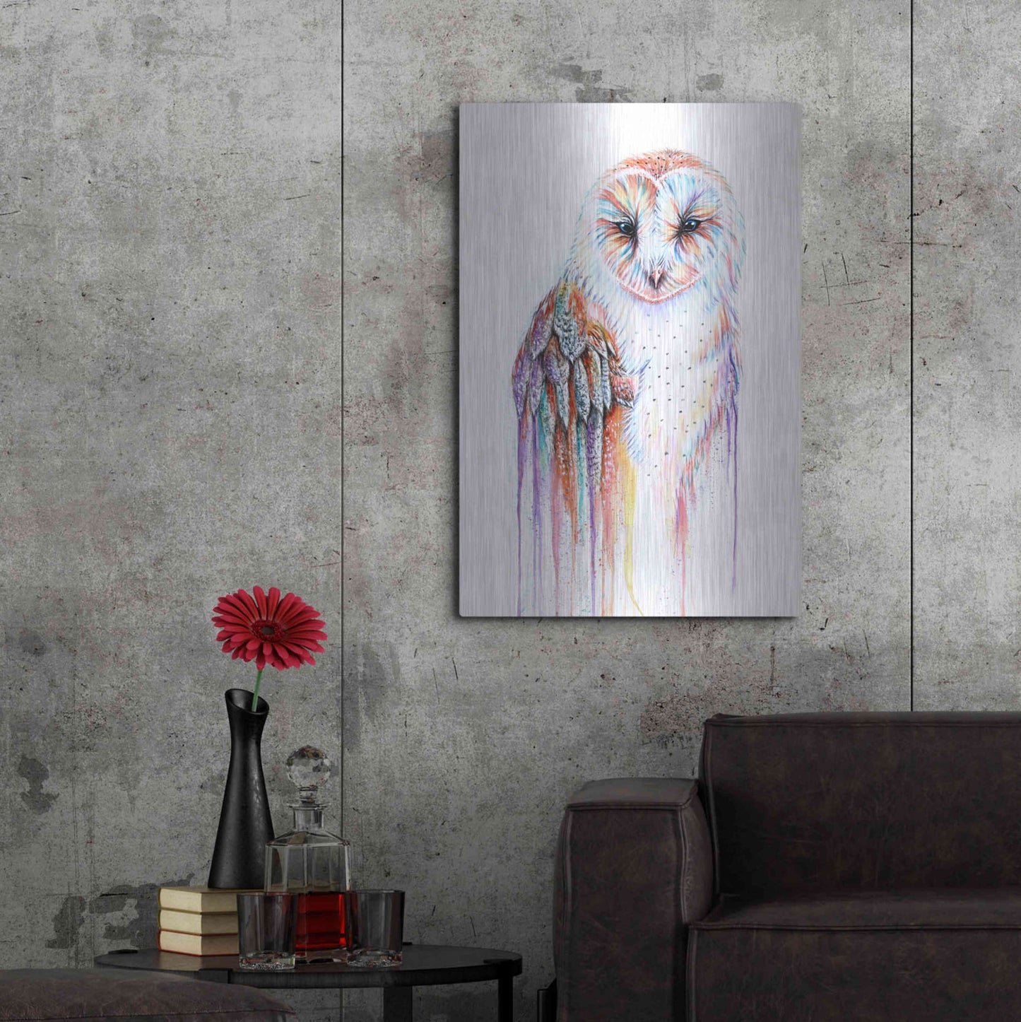 Luxe Metal Art 'Barred Rainbow Owl' by Michelle Faber, Metal Wall Art,24x36