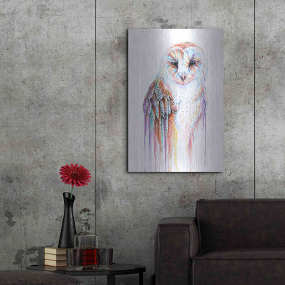 Luxe Metal Art 'Barred Rainbow Owl' by Michelle Faber, Metal Wall Art,24x36