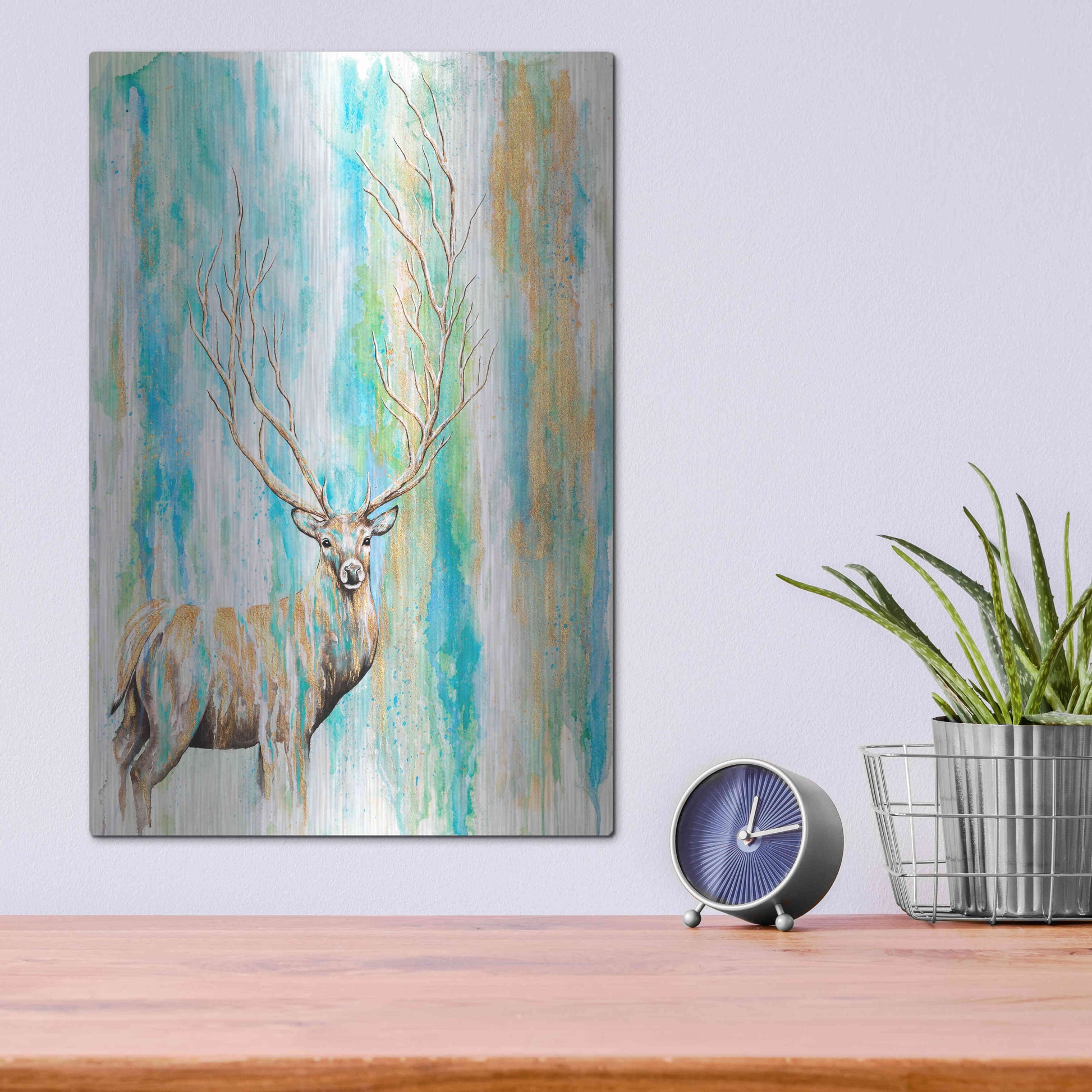 Luxe Metal Art 'Deer Tree' by Michelle Faber, Metal Wall Art,12x16