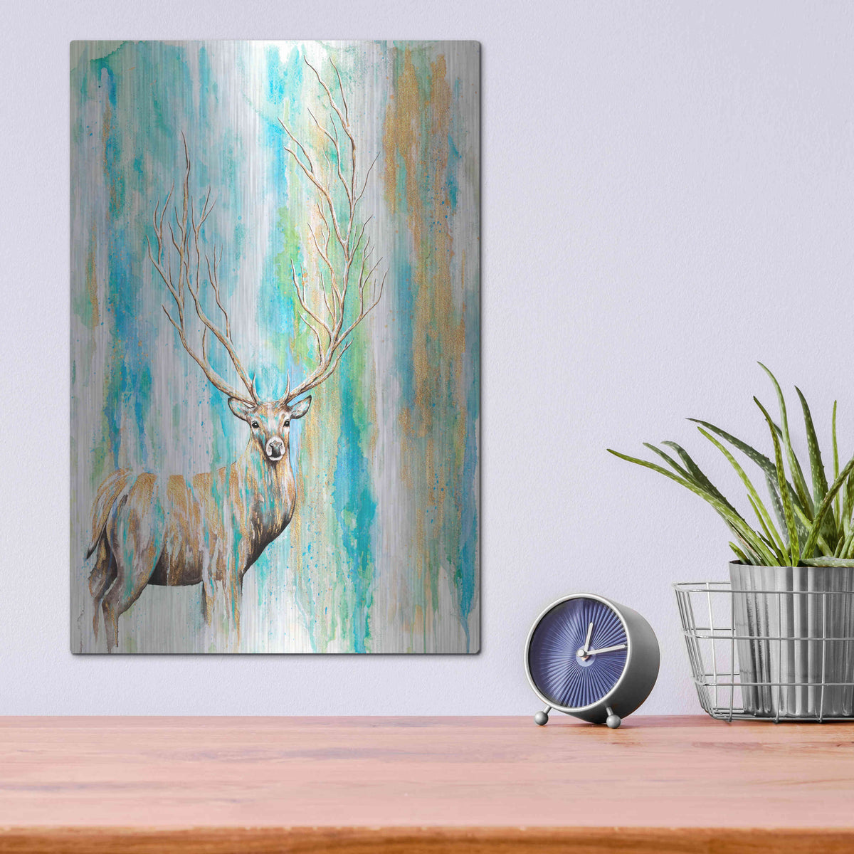 Luxe Metal Art 'Deer Tree' by Michelle Faber, Metal Wall Art,12x16