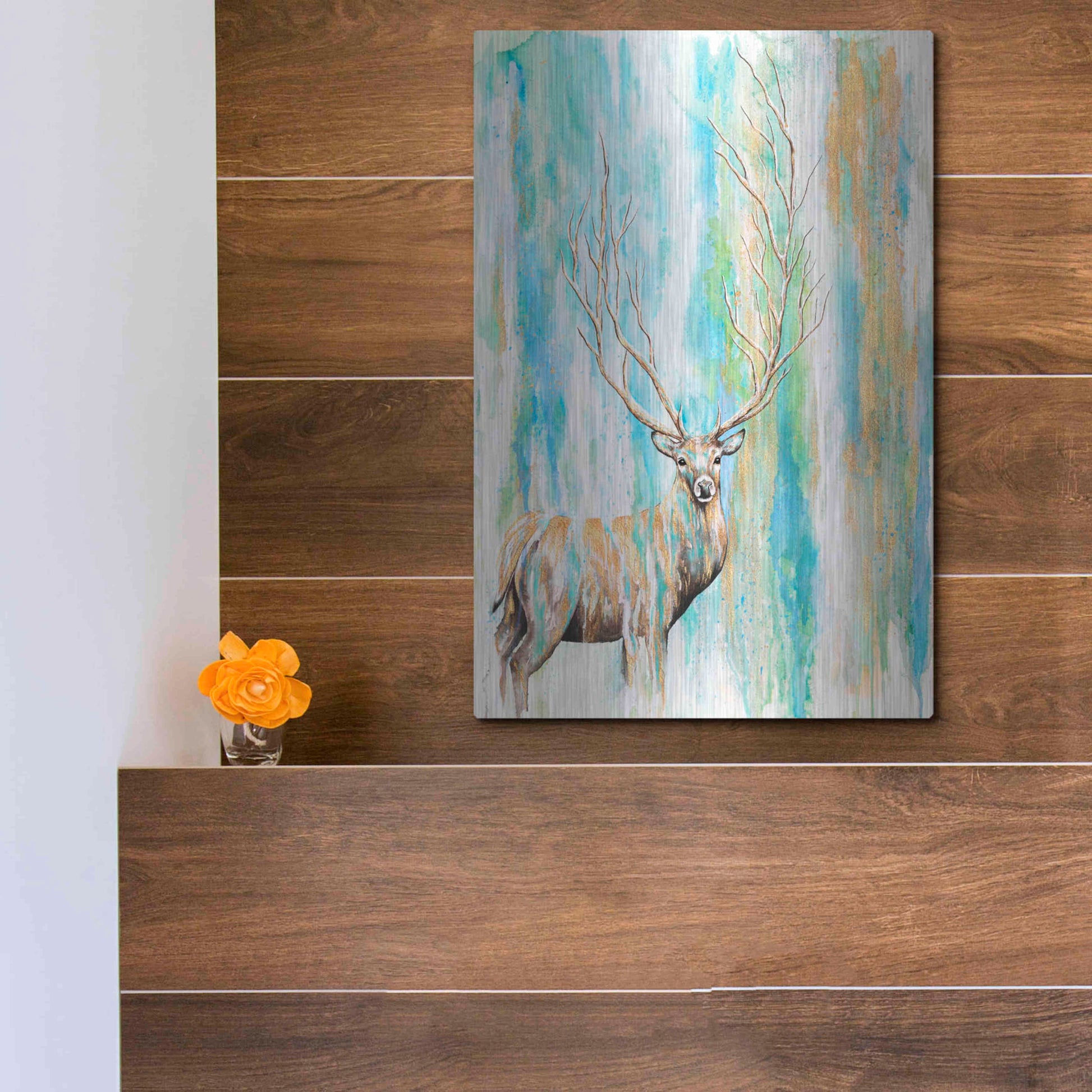 Luxe Metal Art 'Deer Tree' by Michelle Faber, Metal Wall Art,12x16