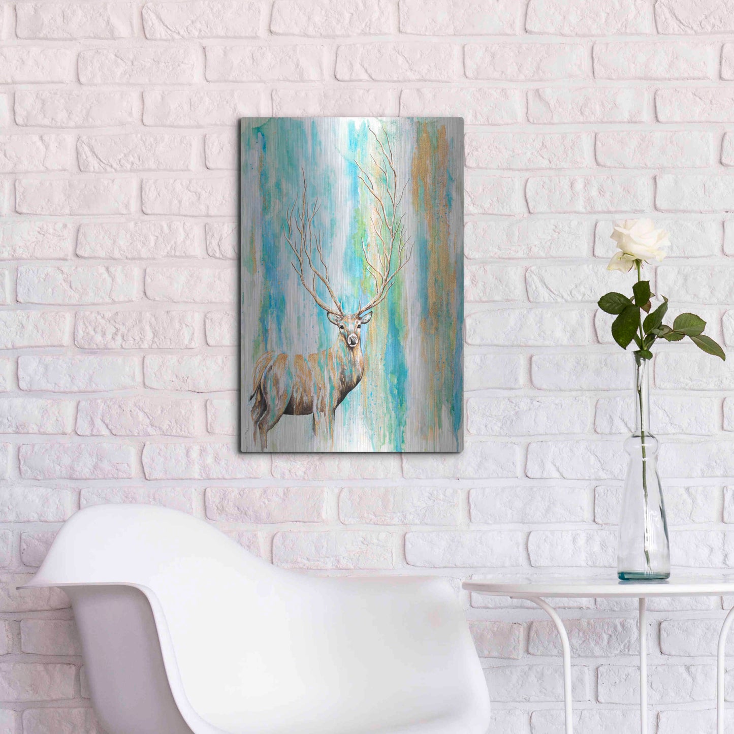 Luxe Metal Art 'Deer Tree' by Michelle Faber, Metal Wall Art,16x24