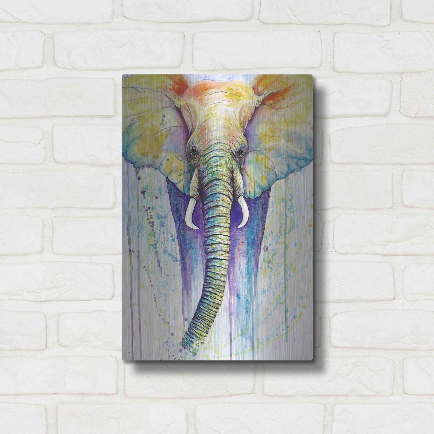 Luxe Metal Art 'Elephant Colors' by Michelle Faber, Metal Wall Art,12x16