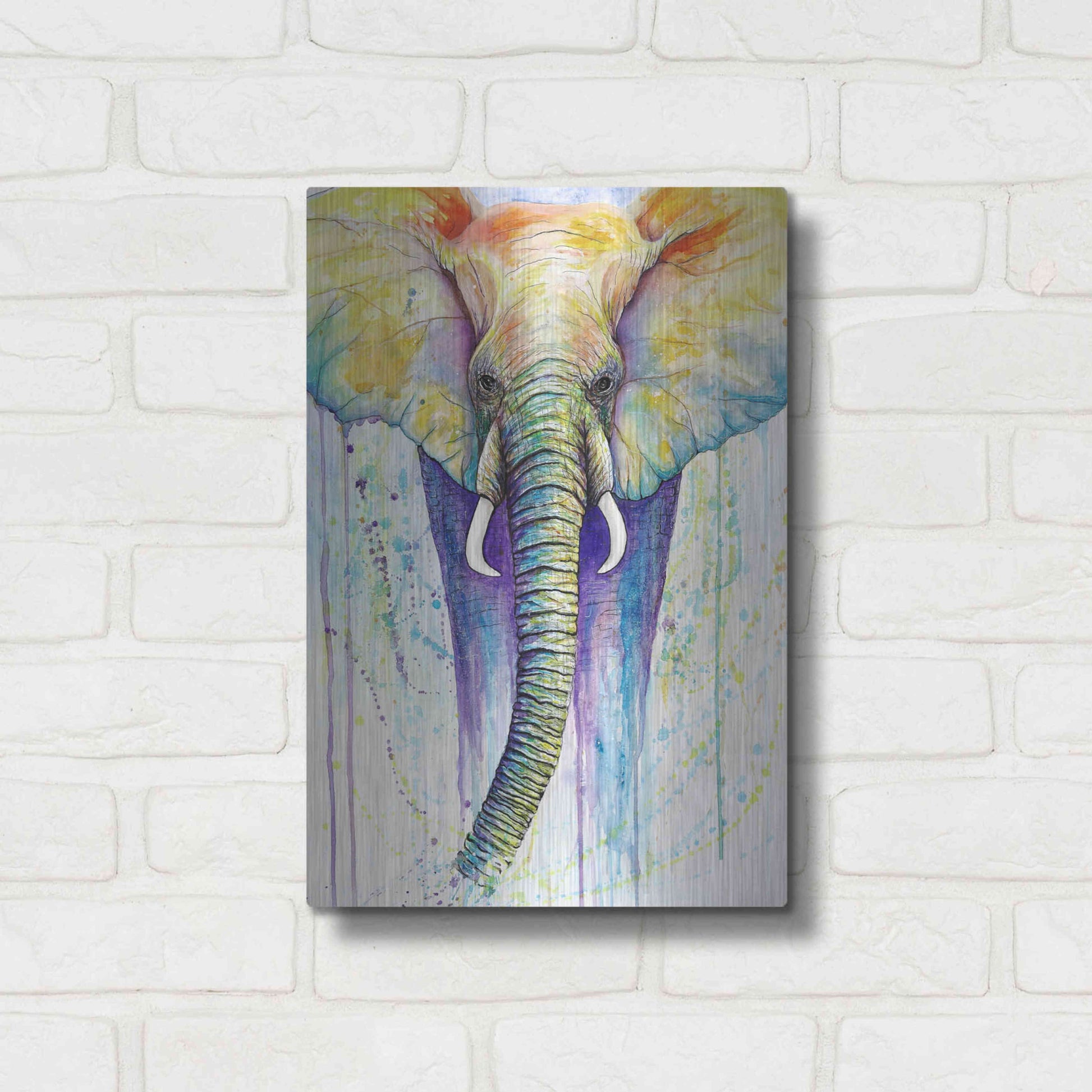 Luxe Metal Art 'Elephant Colors' by Michelle Faber, Metal Wall Art,12x16