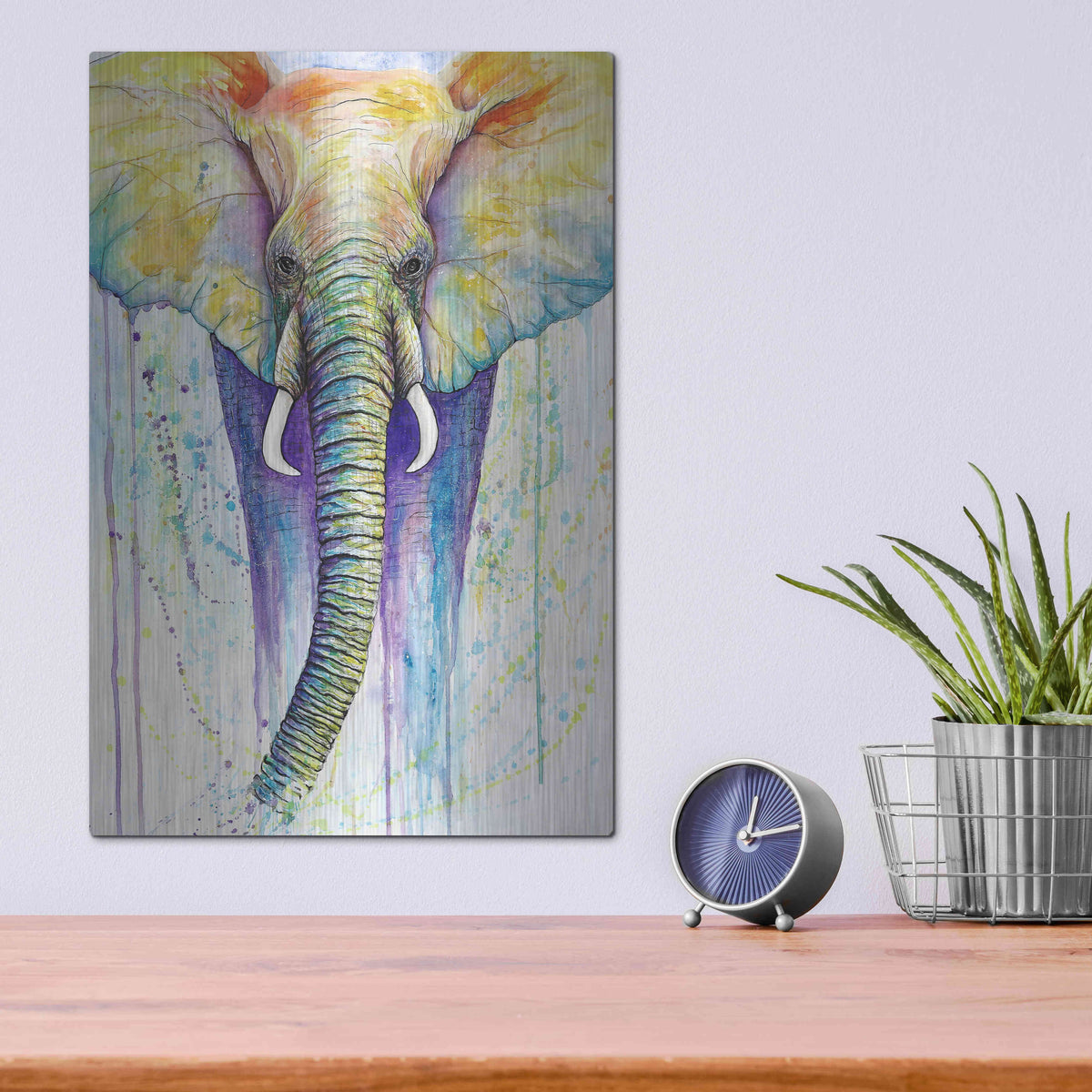 Luxe Metal Art 'Elephant Colors' by Michelle Faber, Metal Wall Art,12x16