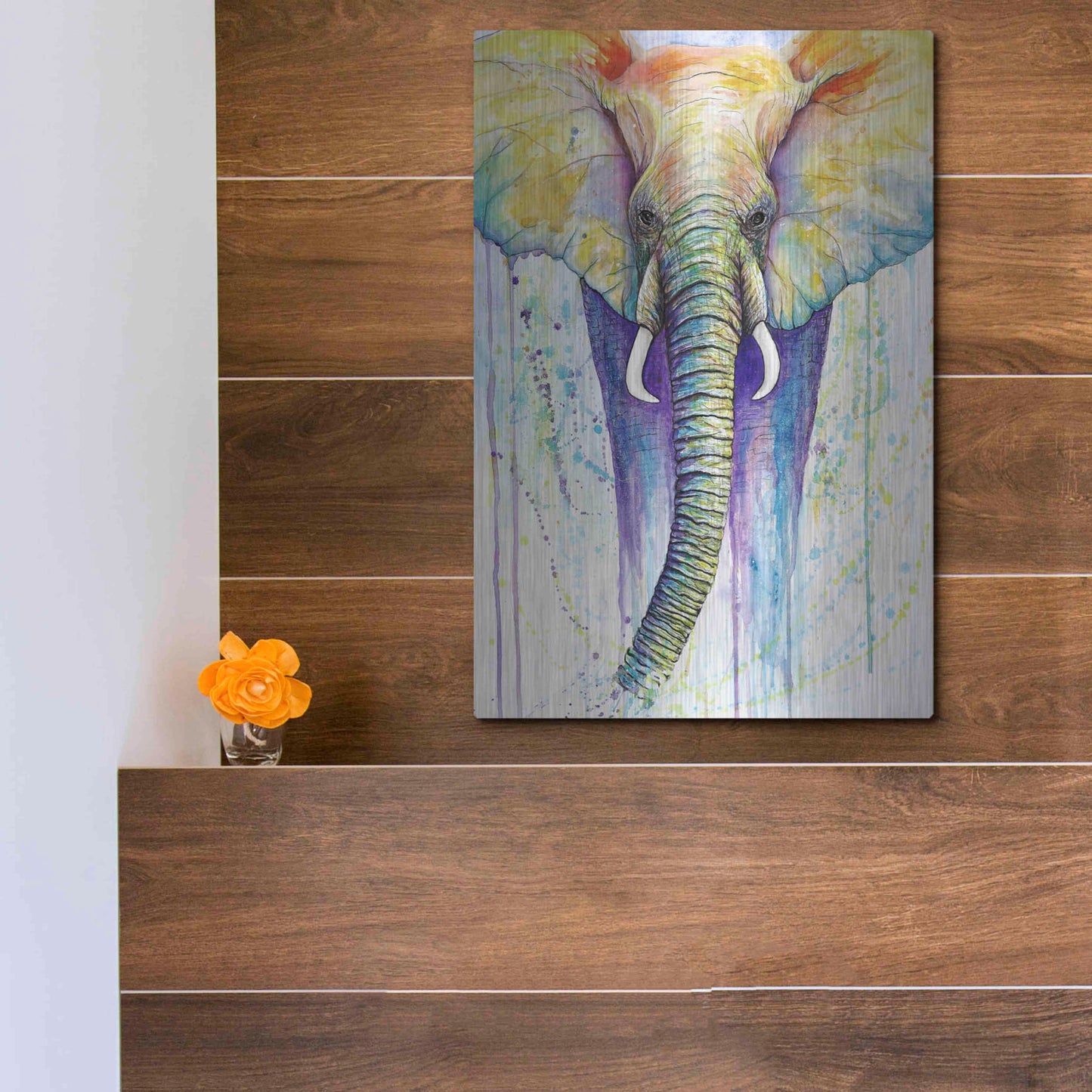 Luxe Metal Art 'Elephant Colors' by Michelle Faber, Metal Wall Art,12x16
